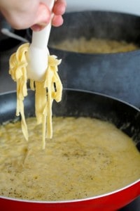 Adding Homemade Gluten Free Pasta to Alfredo Sauce!