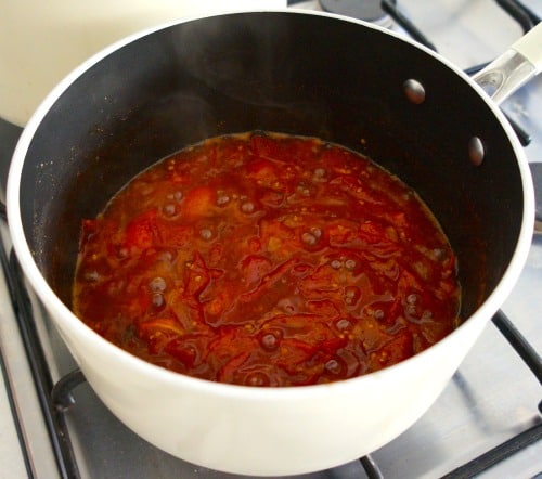 simmering on the stove Old Fashioned Tomato Relish - Gluten Free