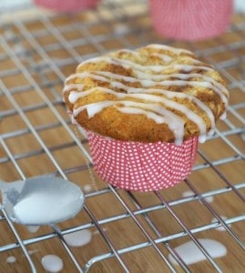 Gluten Free Cinnamon and Honey Swirl Muffins topped with icing!