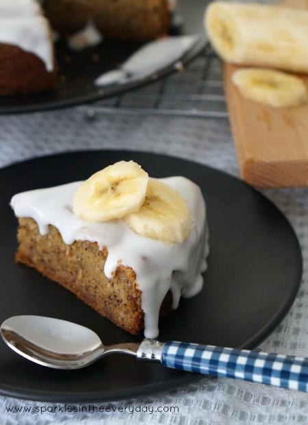 A slice of The Best Gluten Free Banana Cake Ever!