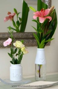 Flowers in recycled bottles