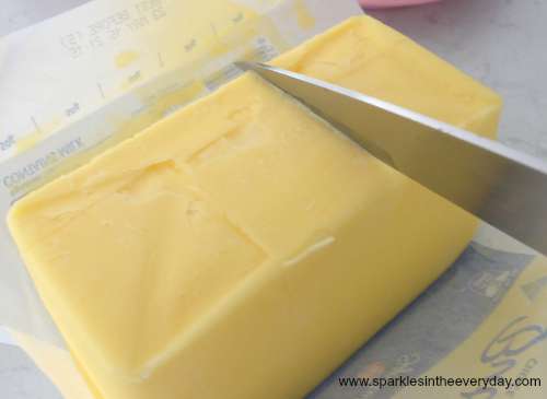 Cutting butter for baking cookies