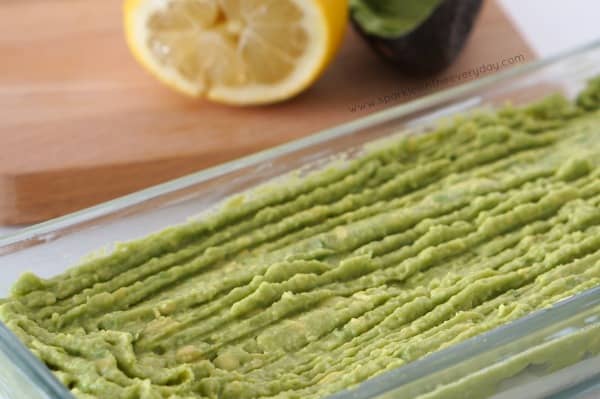 The Avocado layer for Gluten Free 5 Layer Dip!