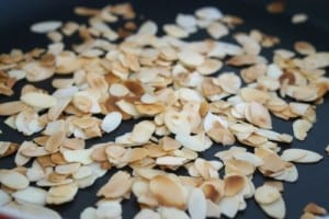 Sliced almonds ready to be toasted for Gluten Free Healthy Breakfast Parfait
