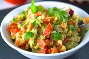 a bowl of the Best Homemade Guacamole with a twist!