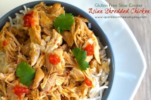 Gluten Free Slow Cooker Asian Shredded Chicken Wraps with spinach!