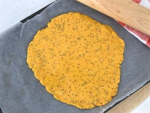 Rolled gluten-free sweet potato pizza base! ready for topping!
